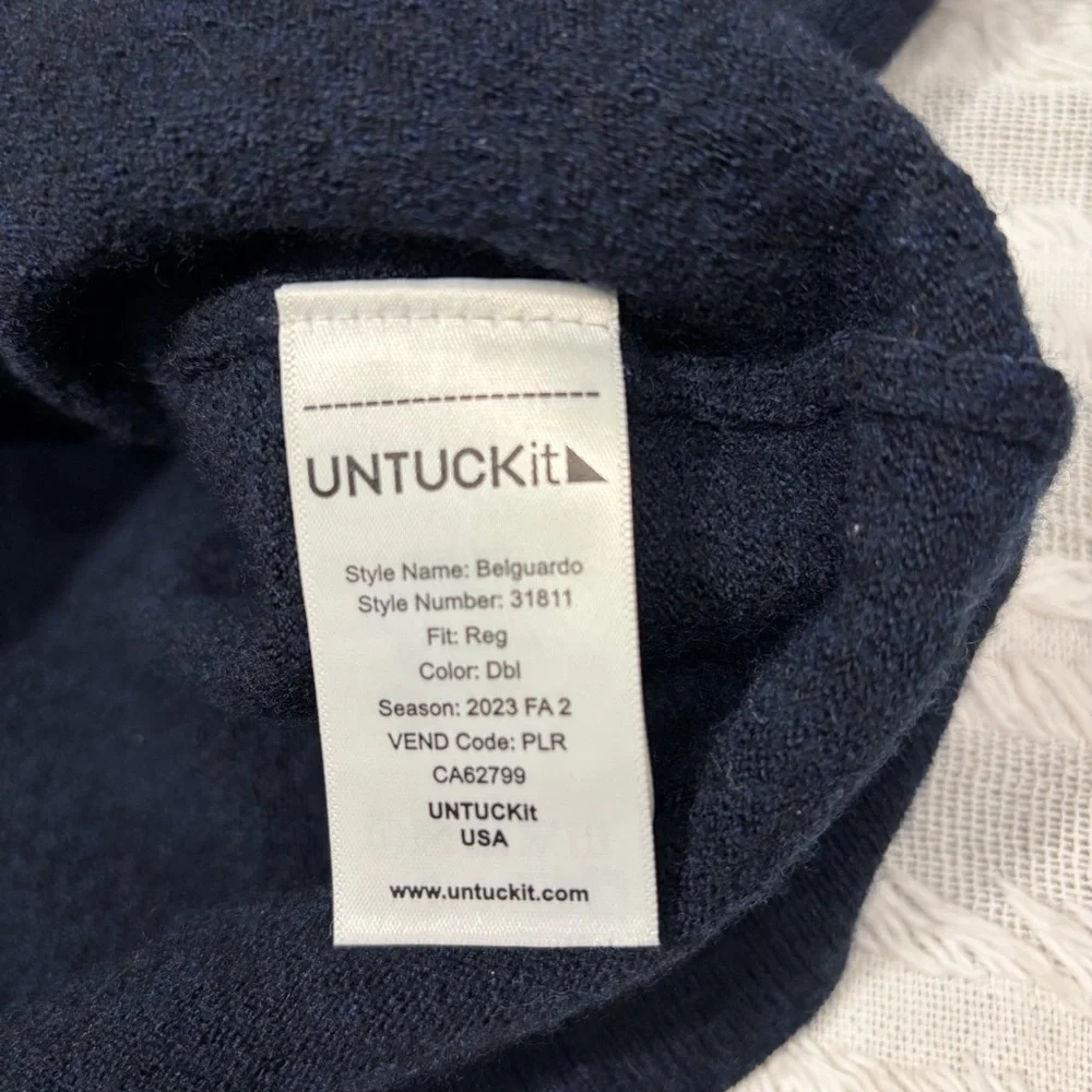 Untuckit 100% merino wool blue quarter zip sweater mens sz M Classic Career